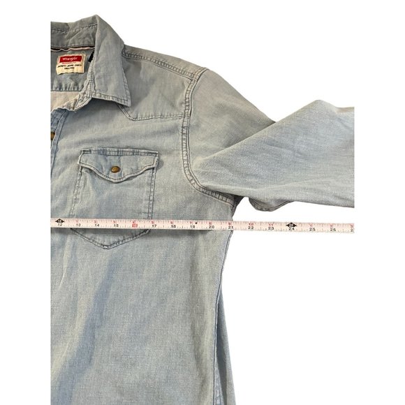 WRANGLER WESTERN PEARL SNAP LONG SLEEVE‎ SHIRT BLUE MEN'S LARGE | T1 - Picture 8 of 8